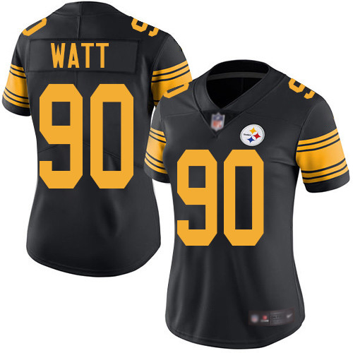Women Pittsburgh Steelers Football #90 Limited Black T J Watt Rush Vapor Untouchable Nike NFL Jersey
